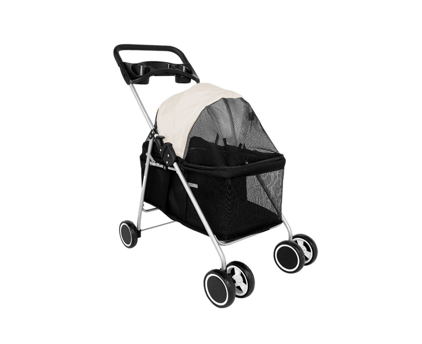 4 Wheels Pet Stroller Dog Cat Carrier Travel Pushchair Foldable Pram