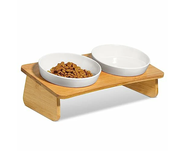 Raised Cat Bowl with Stand, Melamine Elevated Cat Food Bowl