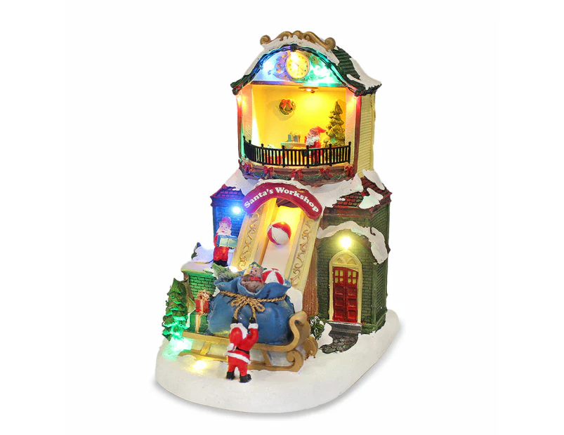 Animated Christmas Village Santa's Workshop Moving Conveyor w/ LED Lights Music