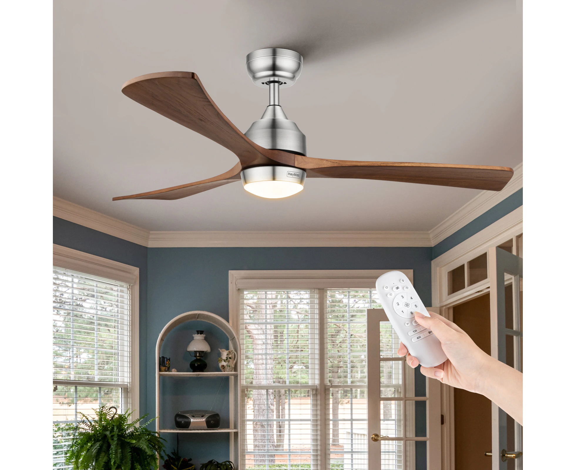 Ceiling Fan LED light 52 inch DC Motor Reversible w/Remote Timer Speeds Adjustment Dark walnut