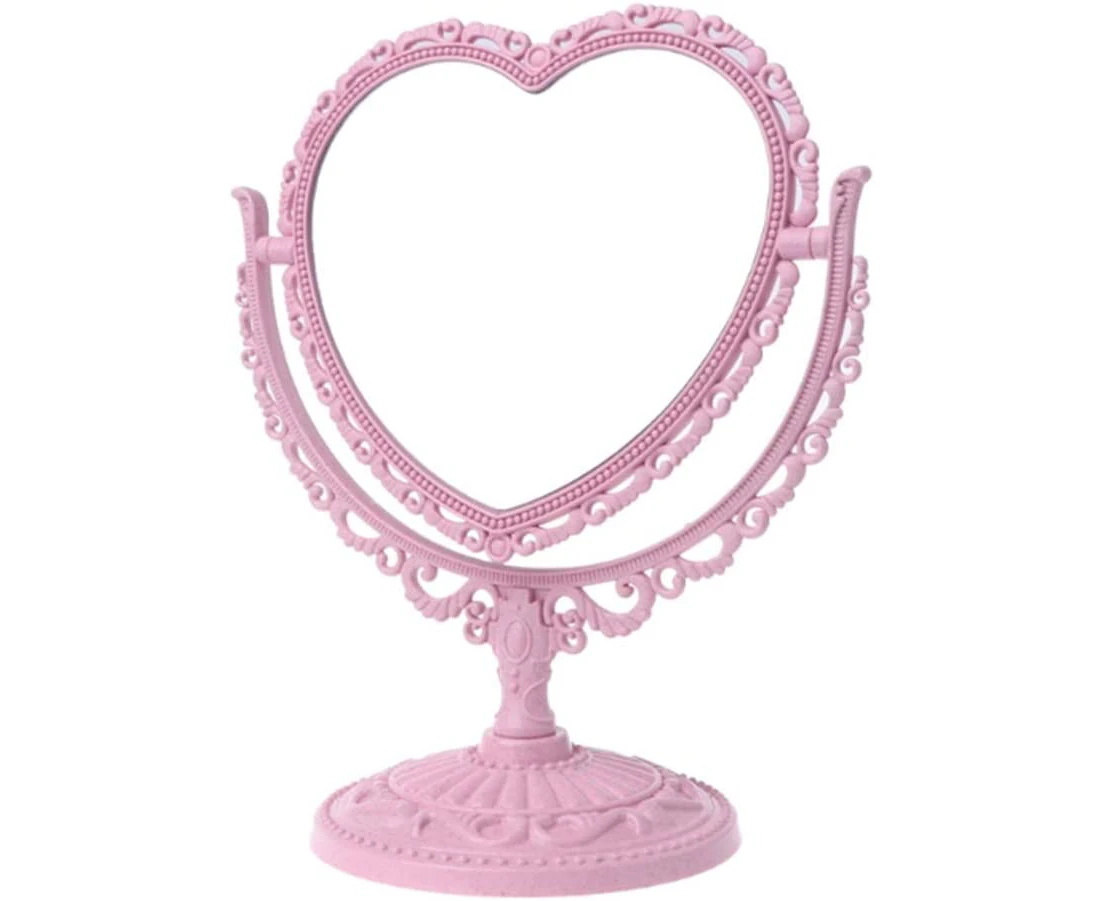 1 Pack Simple and Lovely Heart-Shaped Cosmetic Mirror Plastic Double-Sided Rotatable Dresser Mirror Lightweight Mirror Bathroom Bedroom Mirror-C-Pink