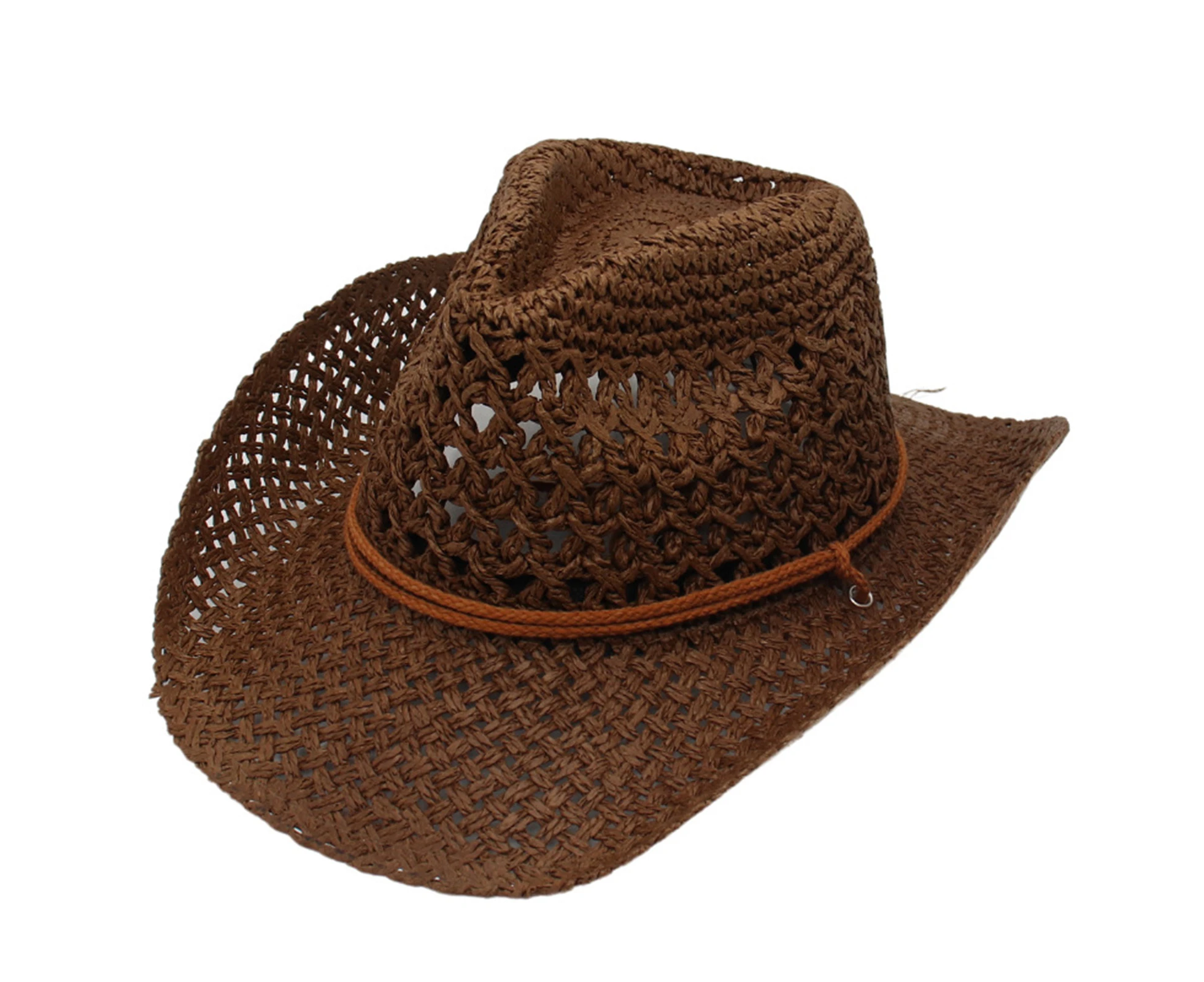 Unisex Sun Hat Straw Woven Wide Brim Sun Protection Vintage Windproof Boater Hat for Beach Coffee