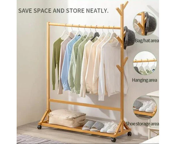 Portable Bamboo Clothes Garment Rack