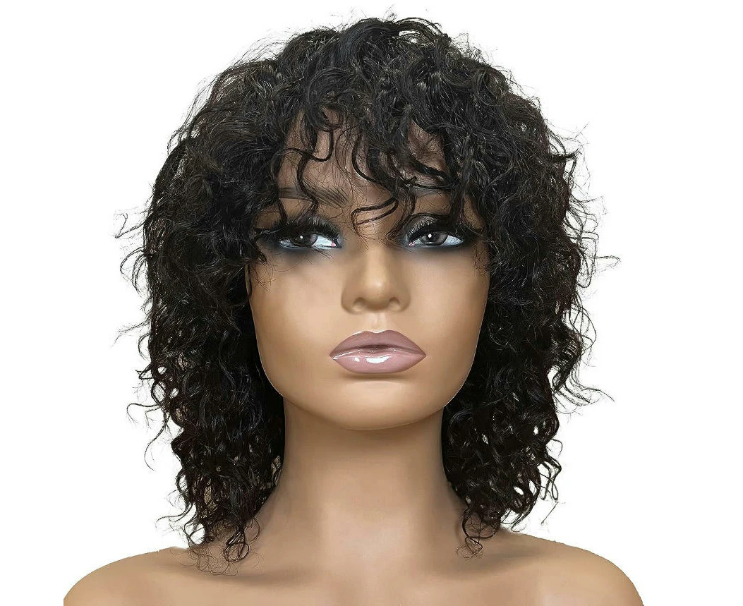 Short Curly Afro Wig With Bangs for Black Women Kinky Curly Hair Wig Afro Synthetic Full Wigs-BZT black