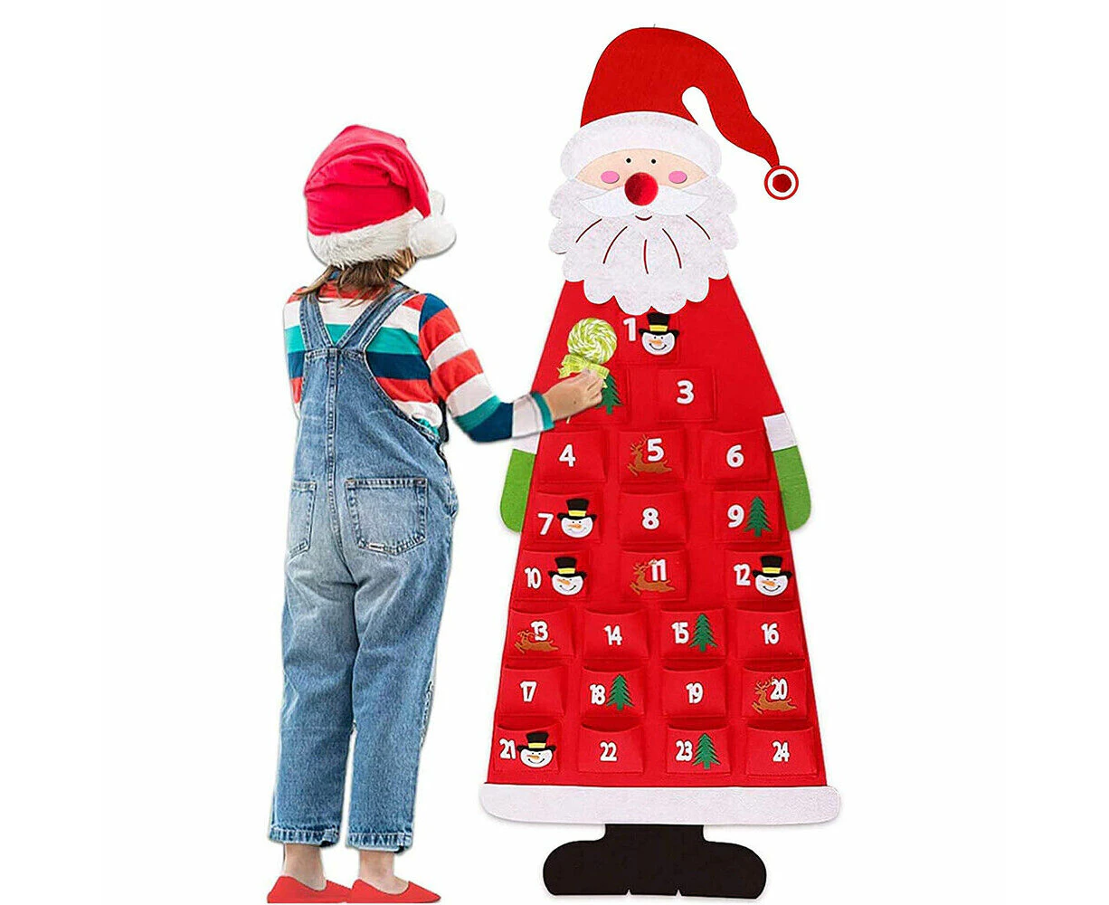 Wall Hanging Felt Santa Christmas Countdown Calendar With 24 Days Pockets