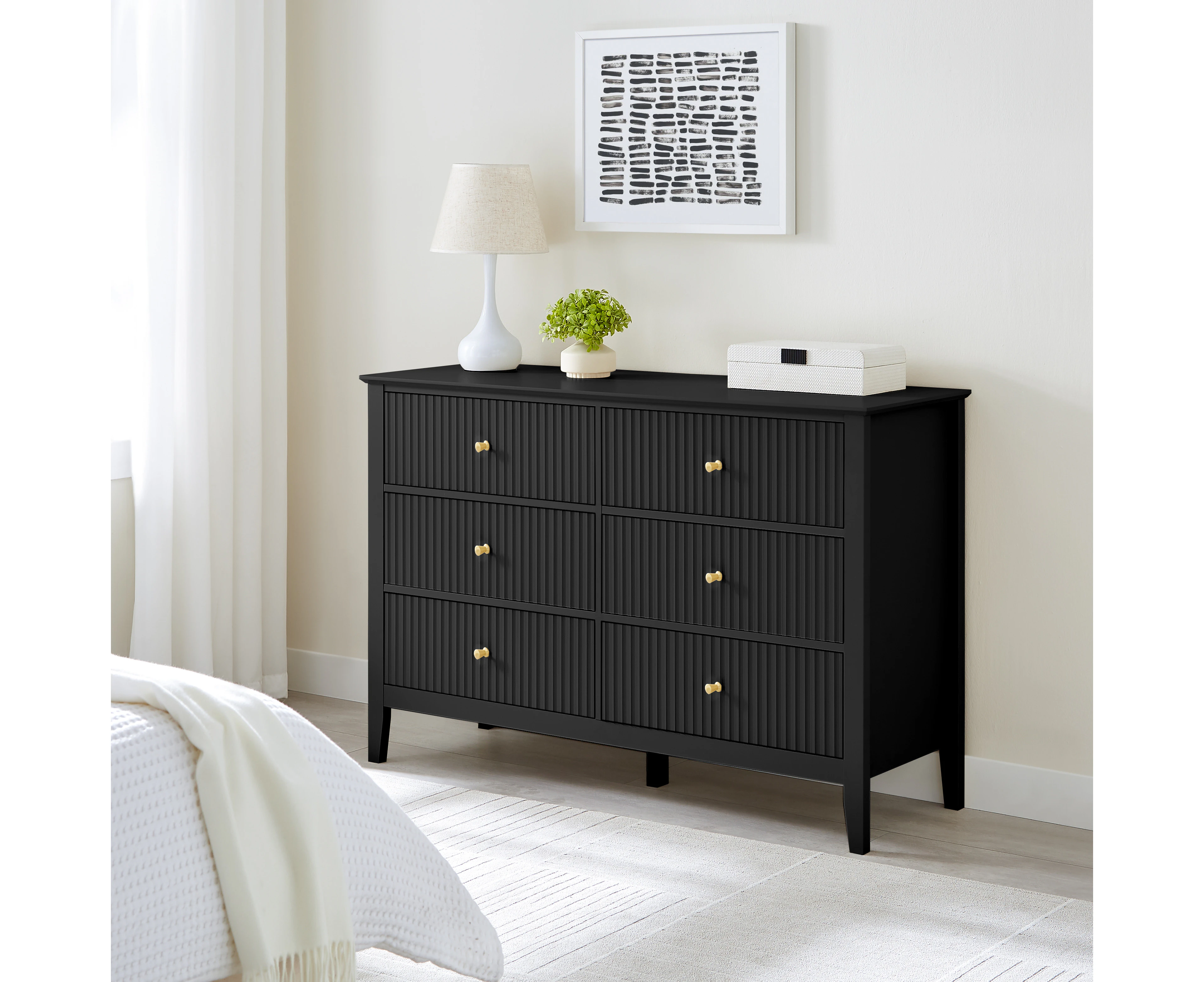 Zara Fluted 6 drawer chest - black