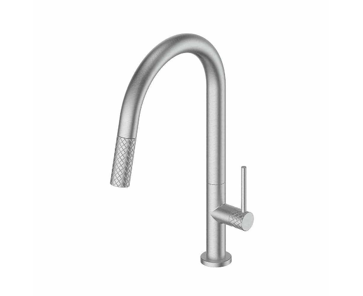 Greens Textura Pull-Down Sink Mixer Diamante Spray Brushed Stainless 18302543