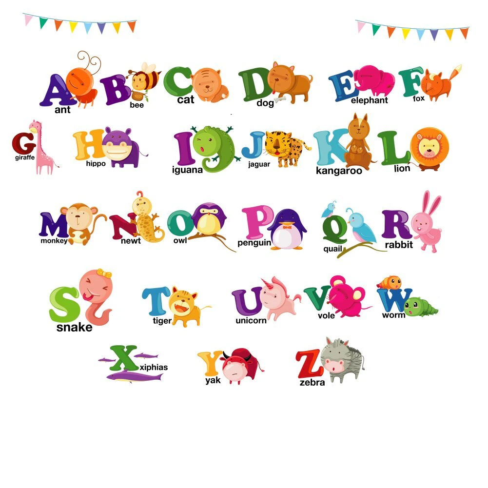 ALPHABET ANIMALS 3D WALL STICKER MURAL ART Decal