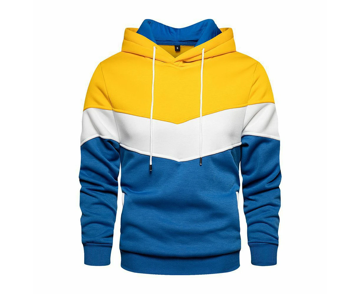 Men Colourblock Long Sleeve Hooded Sweatshirt Pullover Drawstring Hoodie Top Hoody Sports - Yellow