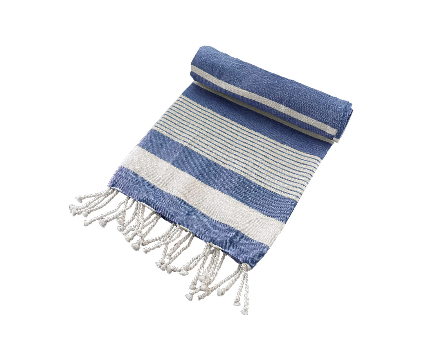 Cotton Rich Large Turkish Beach Towel with Tassels 80cm x 155cm - Navy