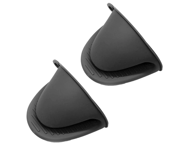 ishuif 2Pcs Oven Mitt Non-Slip Hanging Ring Anti-scalding Silicone Baking Heat Insulation Hand Clip Holder Kitchen Gadget-Black