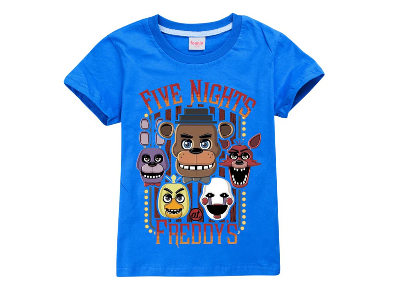 Kids Cartoon Game Character Print T-Shirt Top Boys Girls Short Sleeve Basic Tee - Five Nights at Freddy's - Blue