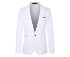 Men One Button Smart Coat Suit Blazer Formal Wedding Jacket Blazer Coat Peak Lapel Design - White