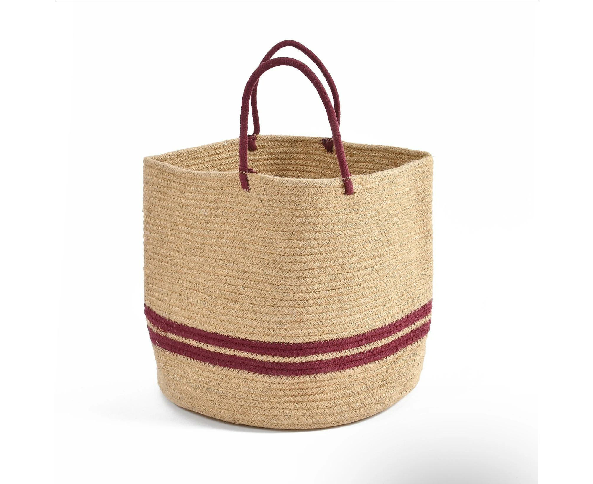 YARRA TEXTILES Multi-purpose jute cotton basket for your home decor | Wicker basket for laundry | (35 cm x 30 cm x 30 cm) - Red  Stripes