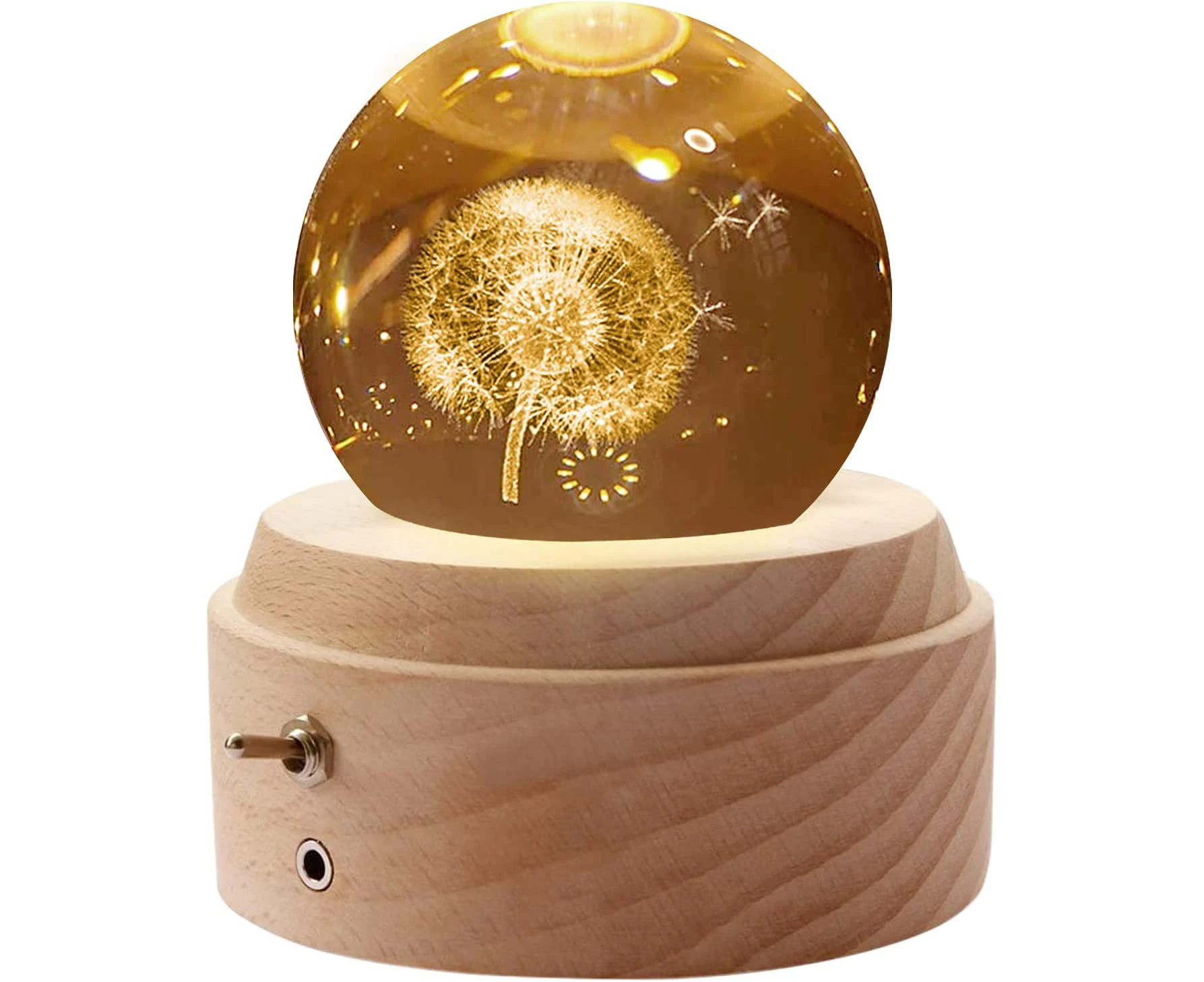 Crystal Ball Music Box, 360° Rotating, Wooden Base, Glow at Night with Projection-Davidshirsch