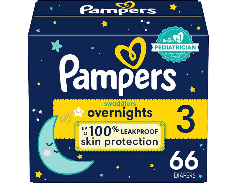Pampers Swaddlers Overnights Disposable Baby Diapers Size 3 pack of 66 count