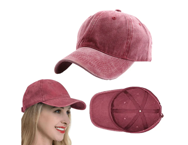 Washed Cotton Golf Dad Hat Adjustable Vintage Low Profile Baseball Cap Men Women-Wine Red