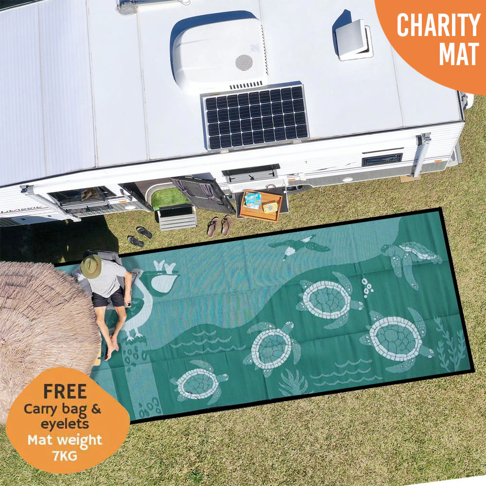 Caravan & Camping Mat | Outdoor Rug | RECYCLED Plastic Mat | Marine Life 6m Green