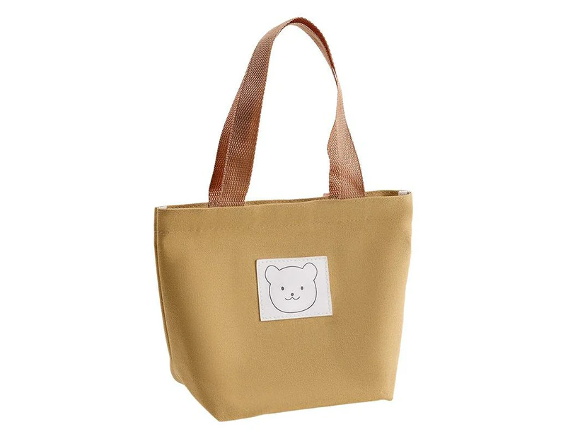 Bear Print Women Large Capacity Canvas Satchel Student Tote Handbags Lunch Bag - Khaki