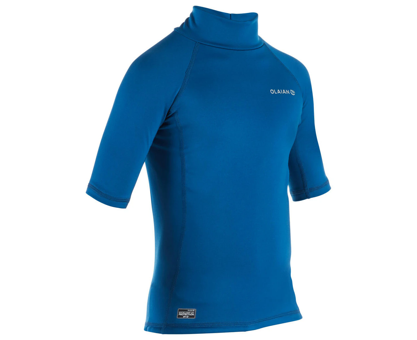 DECATHLON OLAIAN Kid's Surfing T-shirt Thermal Fleece UV-Resistant Short Sleeve - Blue