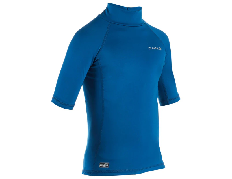 DECATHLON OLAIAN Kid's Surfing T-shirt Thermal Fleece UV-Resistant Short Sleeve - Blue