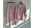 Women Retro Loose Buttons Shirt and Wide Leg Pants Casual Loungewear Outfit Set - Pink