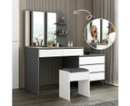 Dressing Table Set Makeup Vanity Mirrored Drawers Storage Grey Dresser Stool Modern Wooden Furniture Adjustable