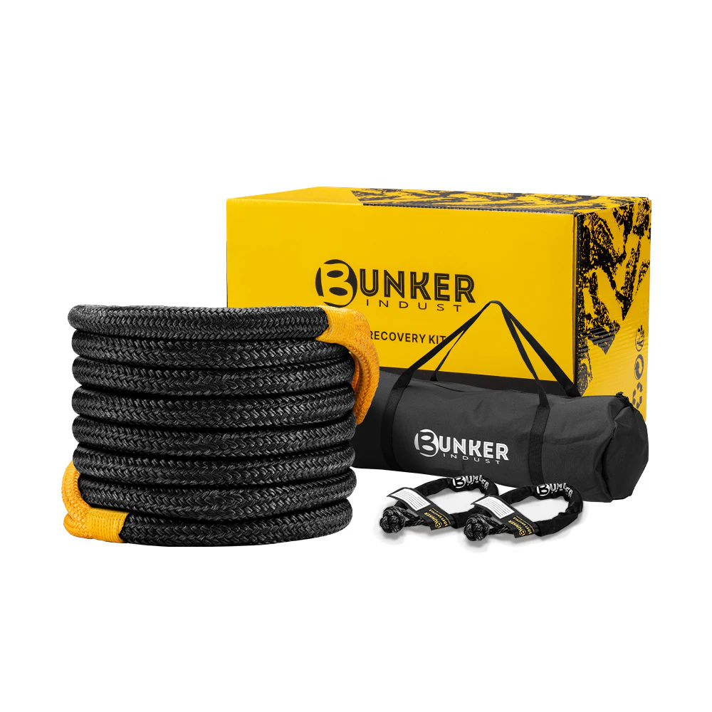 Bunker Indust Kinetic Recovery Rope 25mmx9m Snatch Strap Soft Shackle 15,422kg