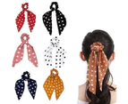 6 Pieces Chiffon Floral Scrunchie Ribbon Bow Scrunchies Ponytail Polka Dot Hair Scarves 2 in 1 Hair Ties Use for Women Girls