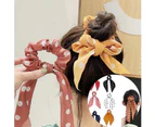 6 Pieces Chiffon Floral Scrunchie Ribbon Bow Scrunchies Ponytail Polka Dot Hair Scarves 2 in 1 Hair Ties Use for Women Girls