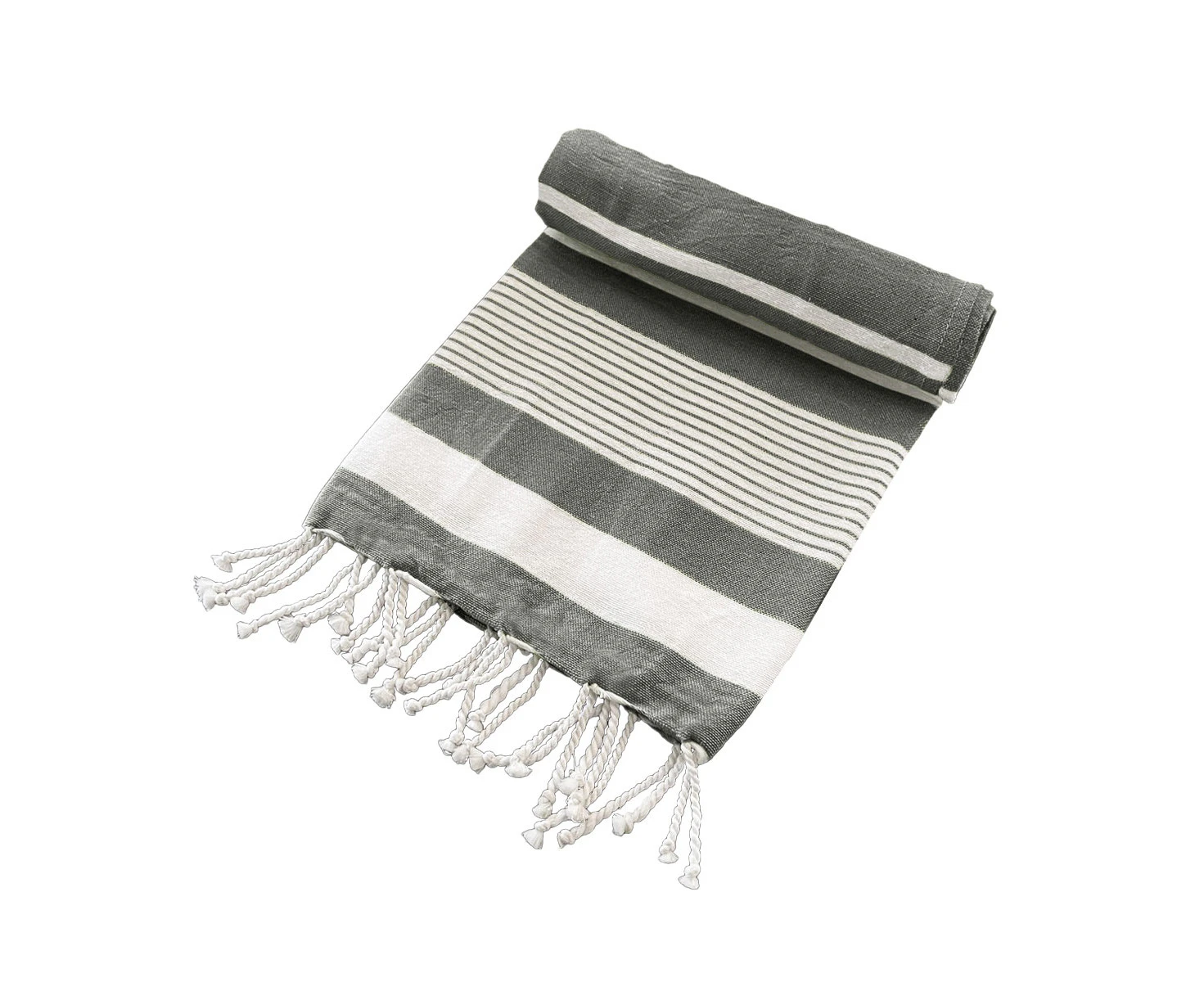 Cotton Rich Large Turkish Beach Towel with Tassels 80cm x 155cm - Black