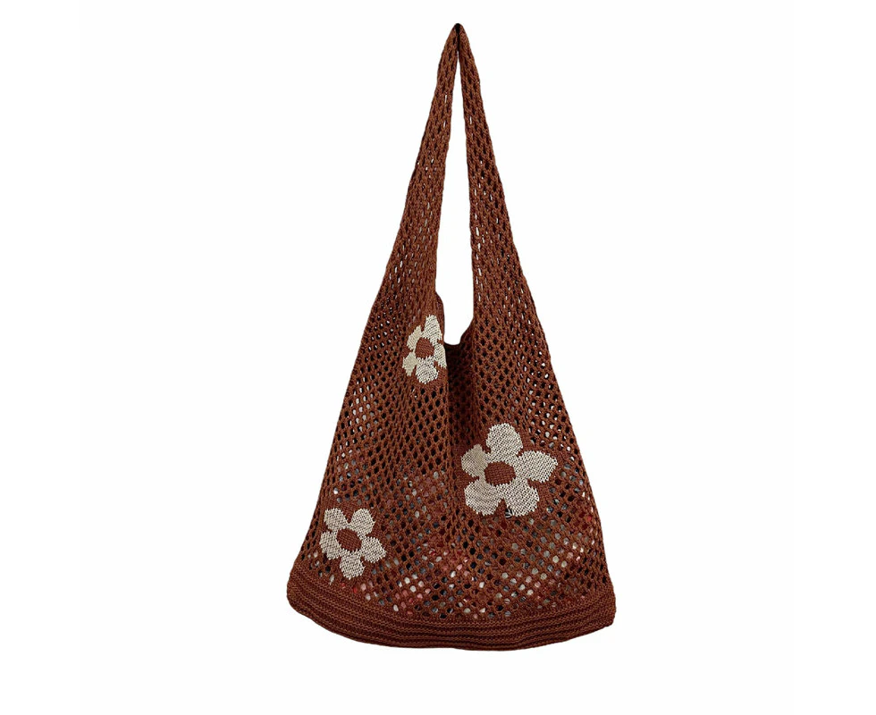 Tenpell Womens Crochet Tote Bag Fairy Grunge Aesthetic HandBag-Caramel