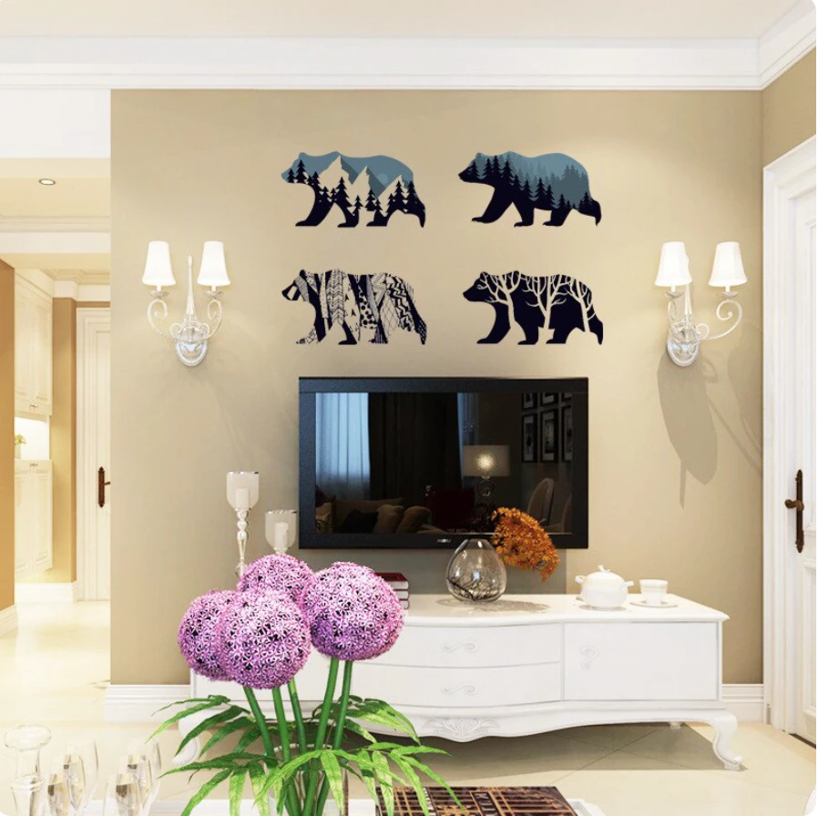 BEAR SILHOUETTE ANIMALS FOREST MOUNTAINS 3D WALL STICKER MURAL ART Decal