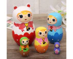 5Pcs/Set Wooden Bow-Knot Bell Flower Girl Nesting Doll Matryoshka Figurines Toy