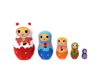 5Pcs/Set Wooden Bow-Knot Bell Flower Girl Nesting Doll Matryoshka Figurines Toy