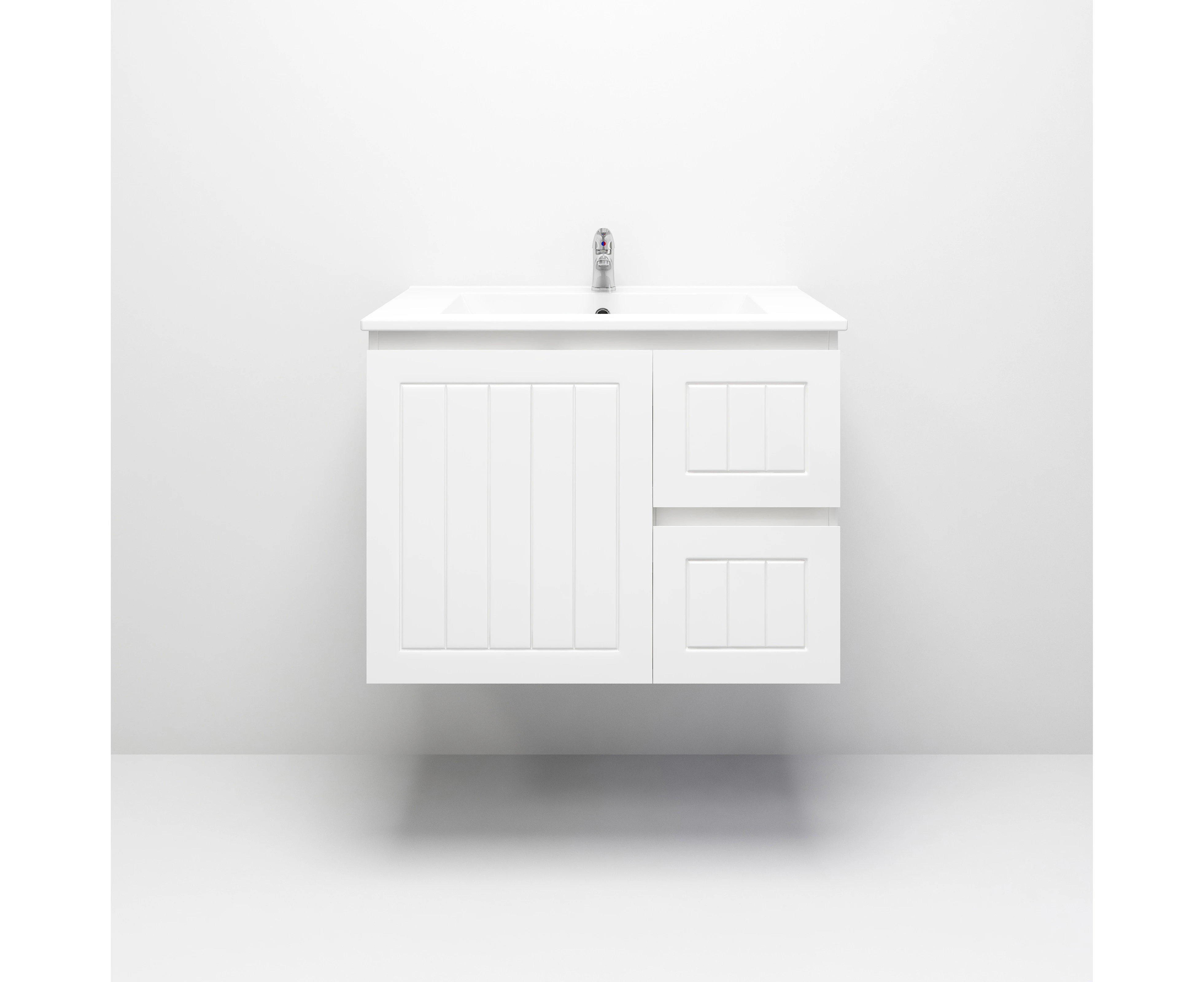 750mm Amber Matte White Bathroom Vanity Right Drawers Wall Hung Cabinet With Ceramic Top