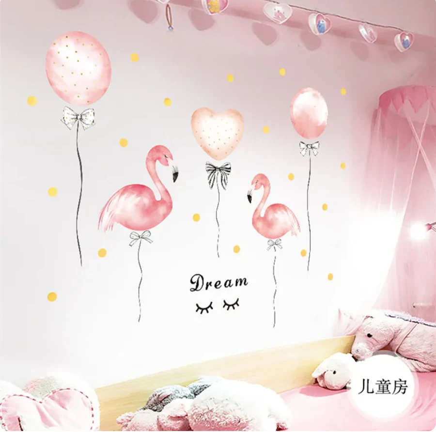 PINK FLAMINGO HEART BALLOONS CONFETTI ANIMALS 3D WALL STICKER MURAL ART Decal