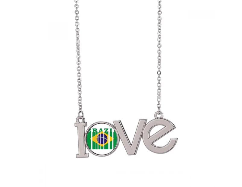 Flag Country Text Brazil Art Deco  Fashion Love Necklace Pendant Charm Jewelry