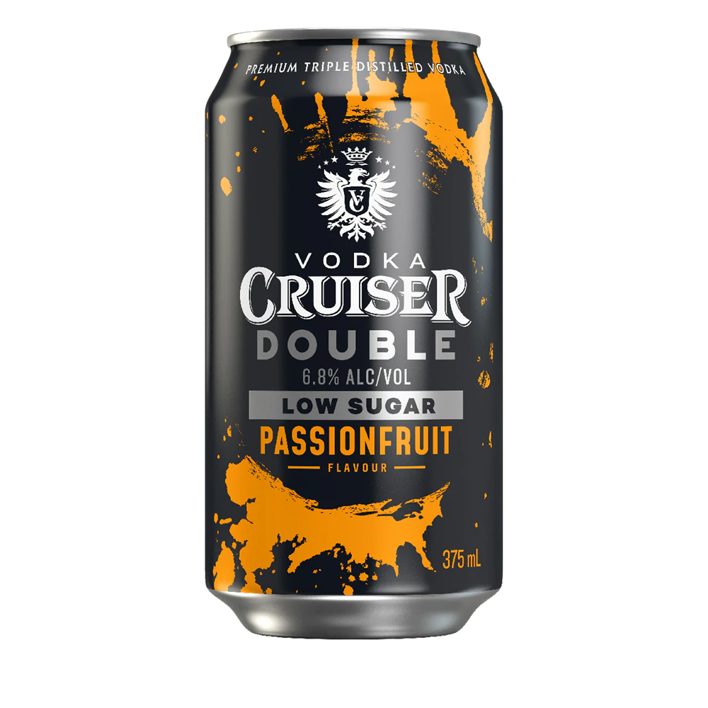 Vodka Cruiser Double Passionfruit, Low Sugar, Refreshing Flavoured Pre-Mixed Vodka Drink, 6.8% ABV, 375mL (Case of 24 Cans)