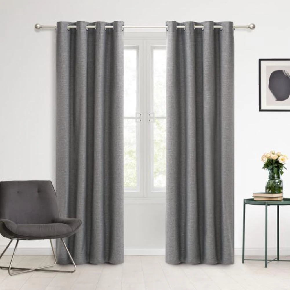 Home Faux Linen 100% Blockout Eyelet Curtains, 2 Pack (Pepper) - 135x223cm