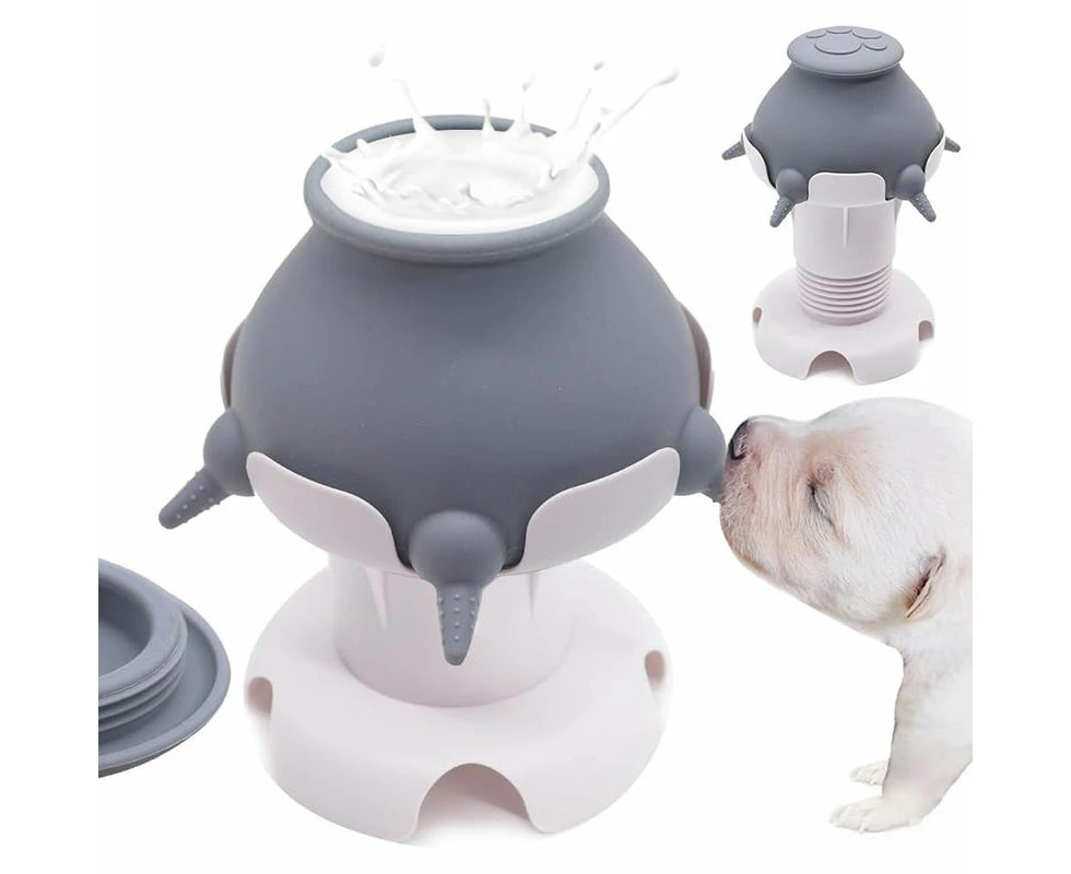 Hollypet Puppy Milk Feeder Silicone 5 Nipples Adjustable Height for Kittens-Grey