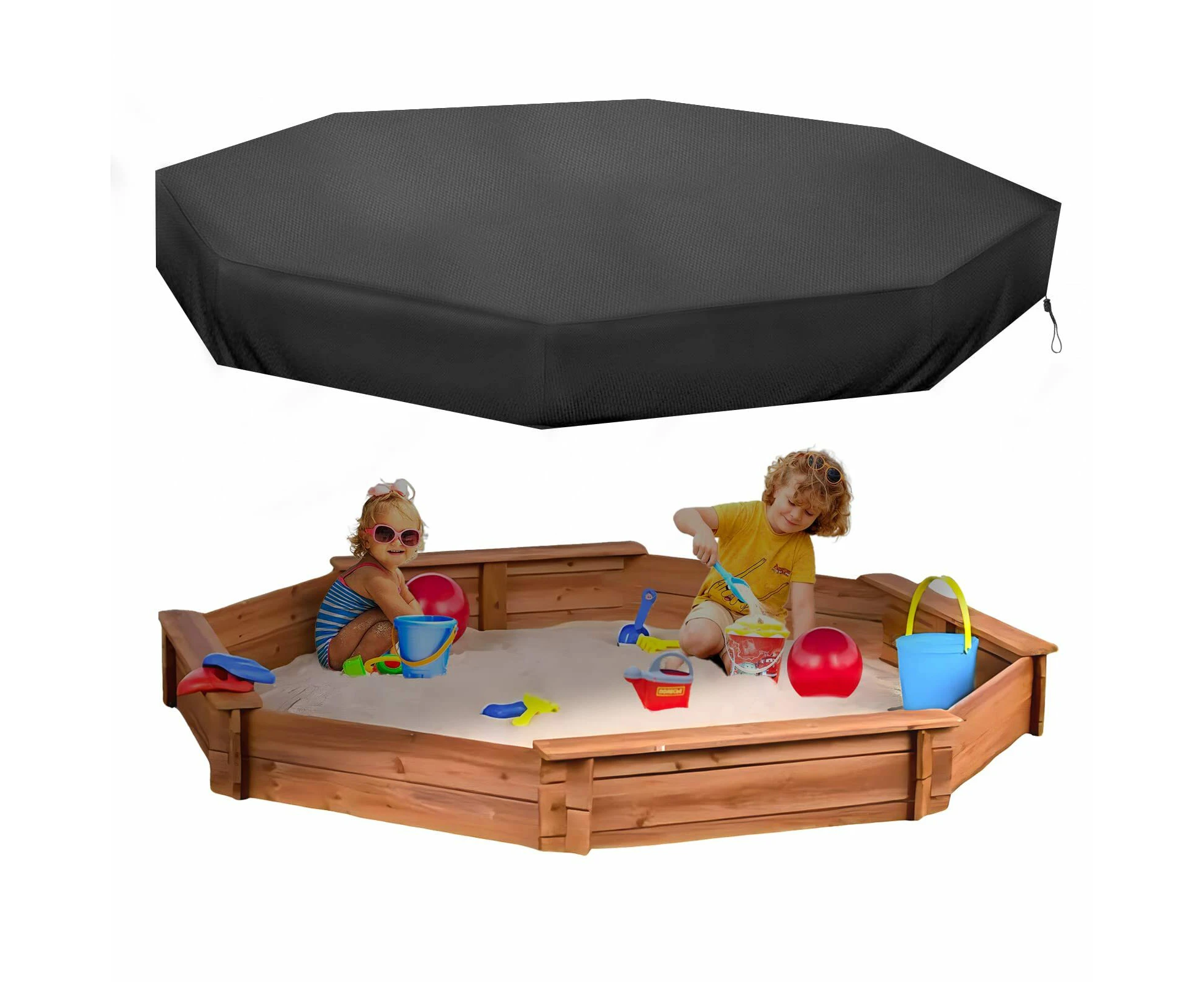 Octagon Sandbox Cover, Outdoor Garden Outdoor Octagon Sand Box Cover, 420D Oxford Cloth Waterproof Black,84" X 78" X 9"