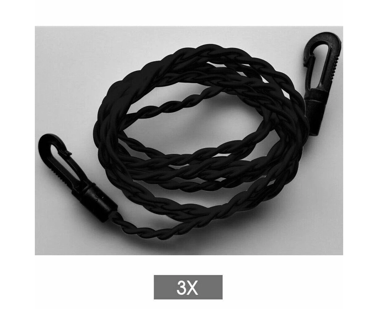 3x Travel Clothesline Clothes Line Pegless Washing Camping White/ - Black