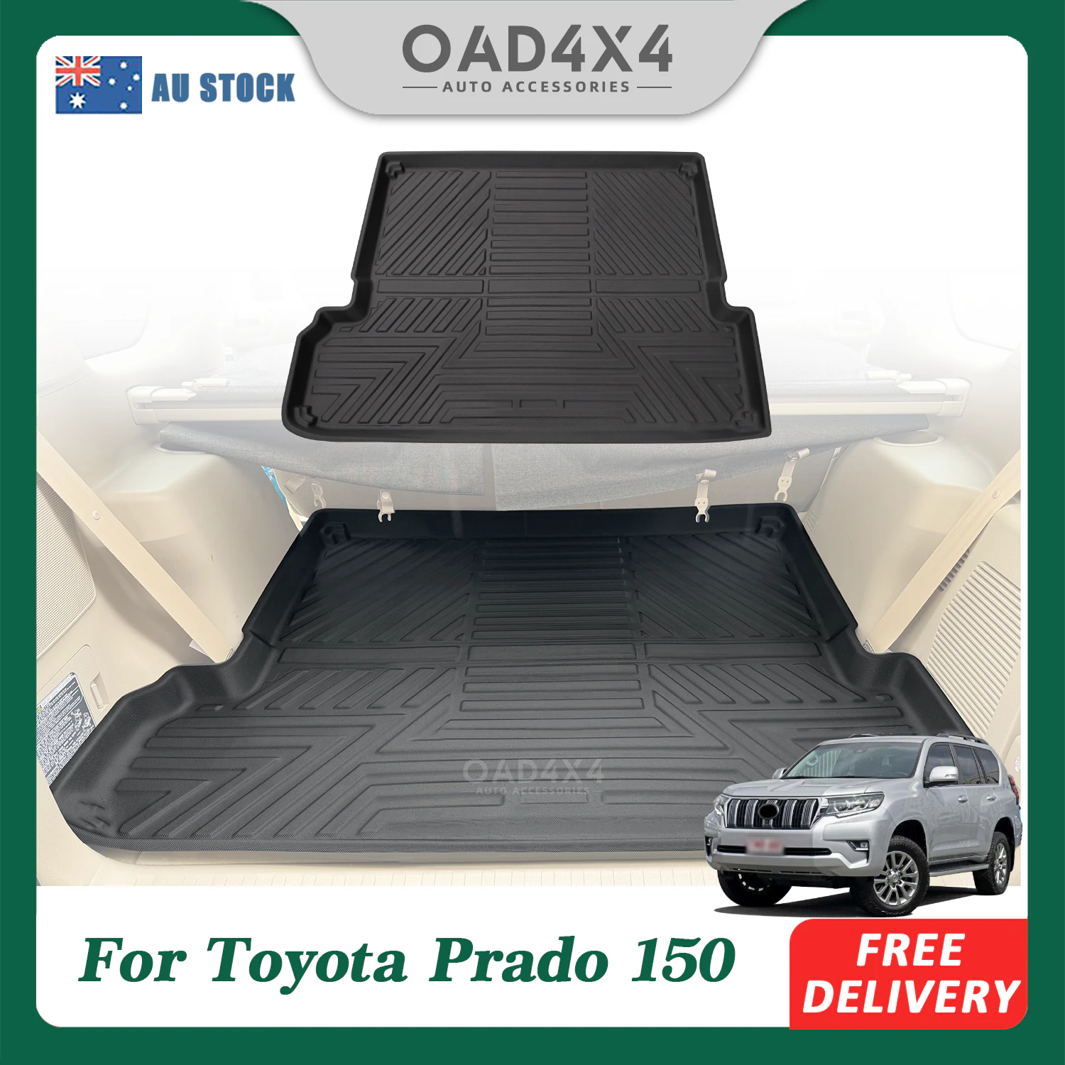 3D TPE Cargo Mat for Toyota Landcruiser Prado 150 / Prado150 2009-Onwards Boot Liner Trunk Mat