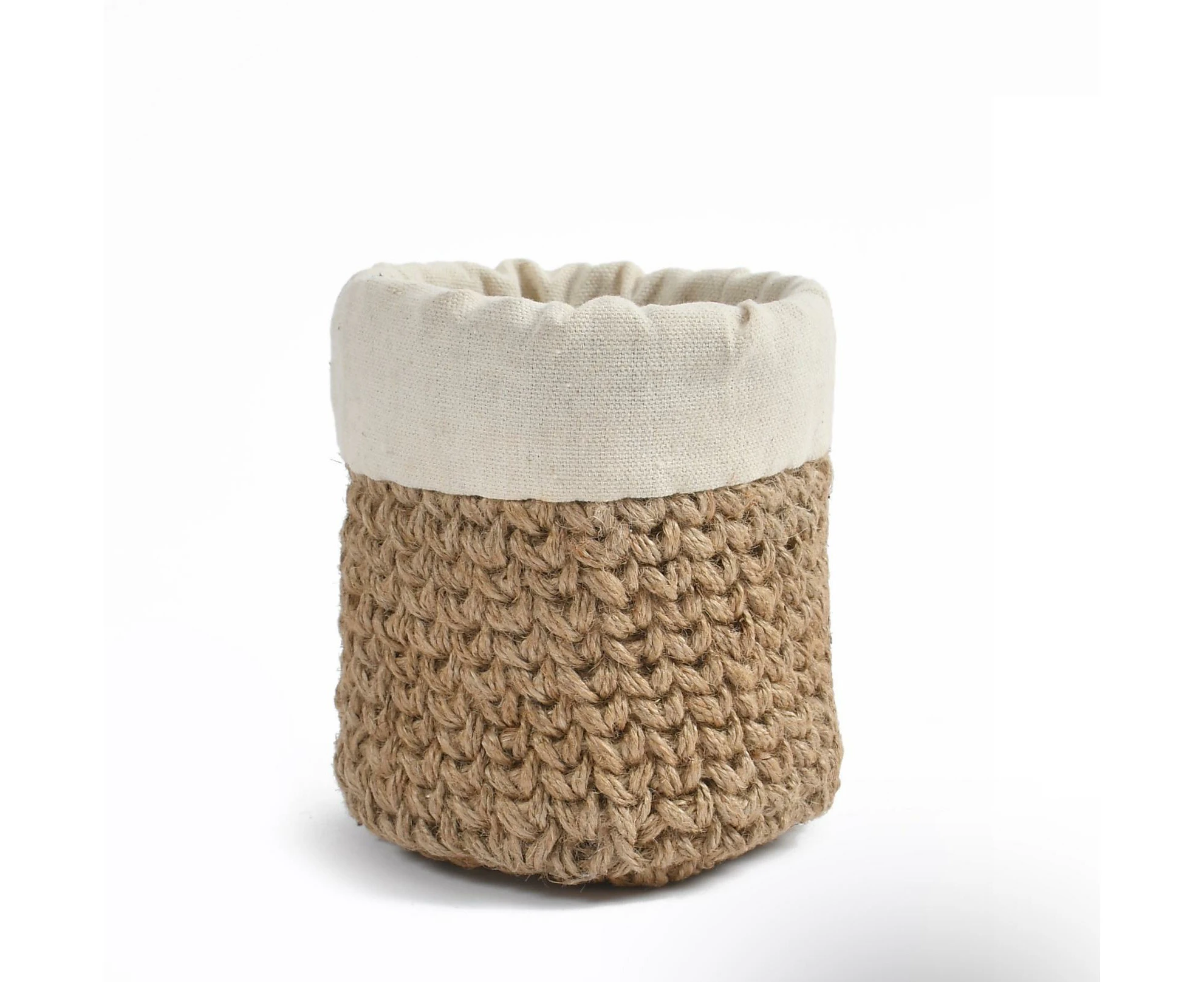 Yarra Textiles Woven Jute Storage Basket with cotton lining | Decorative Rope Basket | Used for Stationary, Bin. (12 cm x 12 cm x 15 cm)