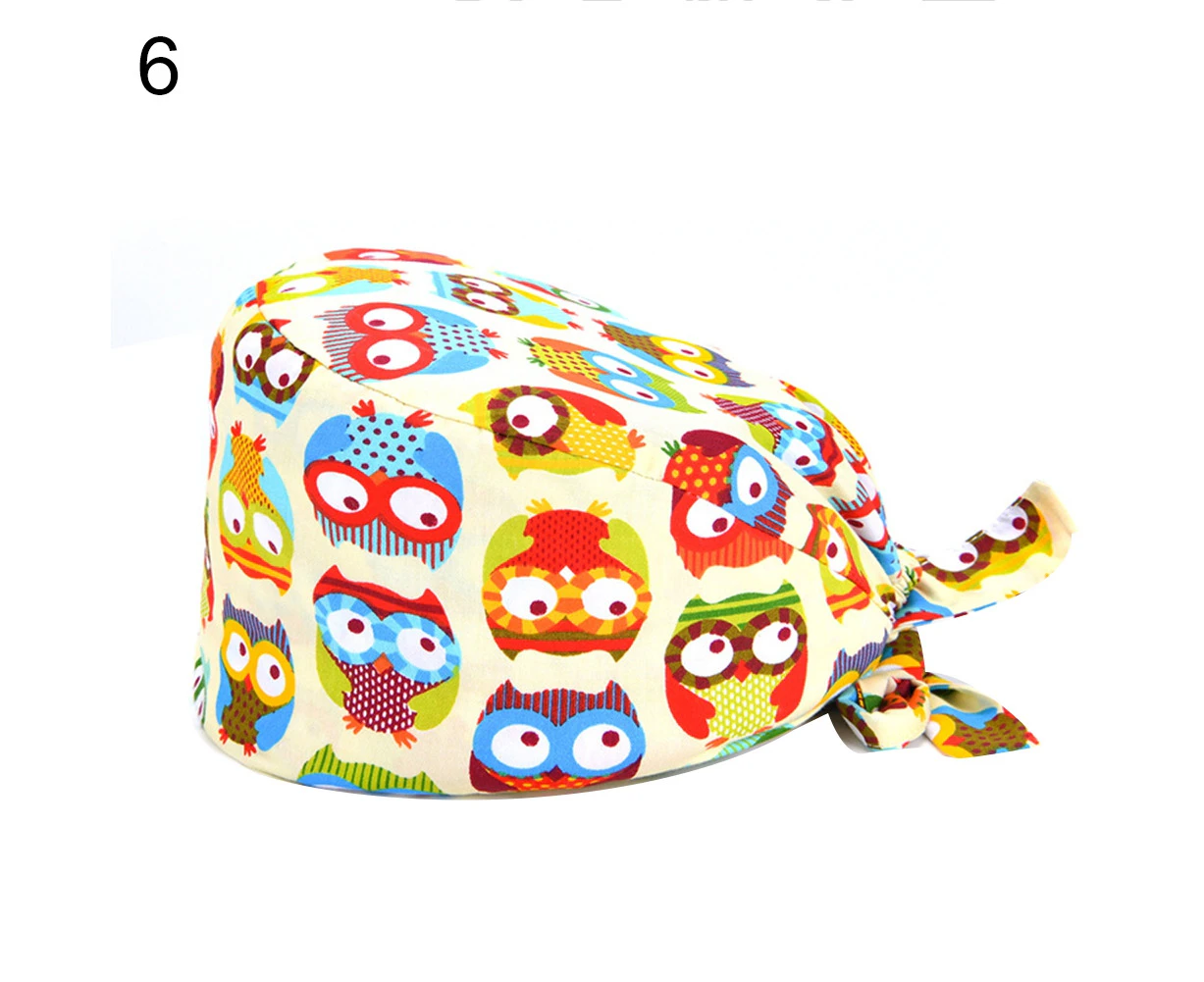 Unisex Racoon Print Sweat Absorbant Dustproof Scrub Cap Adjustable Bouffant Hat 6#