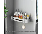 SOGA 2X Silver Wall-Mounted Rectangular Bathroom Storage Organiser Space Saving Adhesive Shelf Rack with Hooks