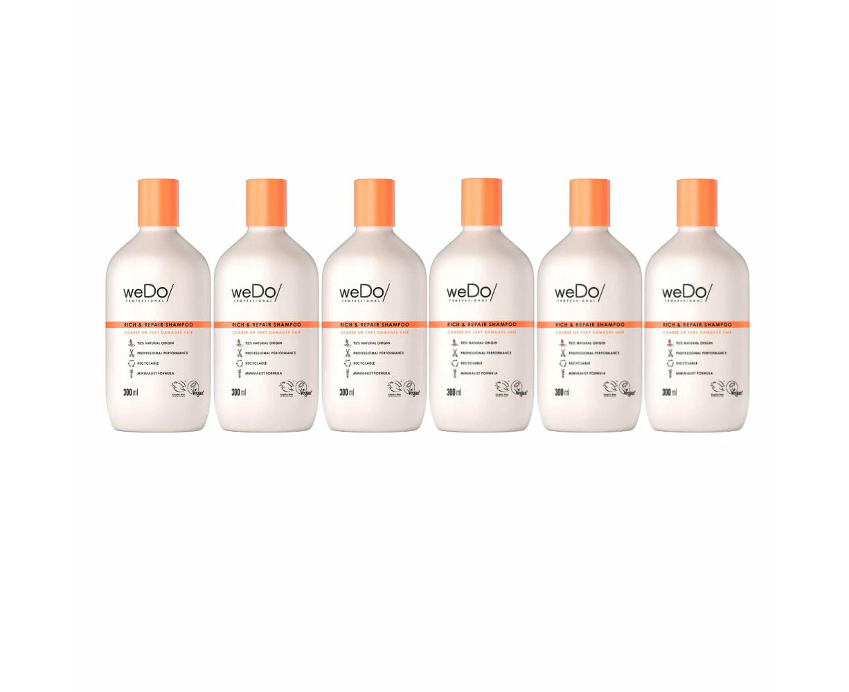 6 x weDo Professional Rich & Repair Shampoo Coarse or Very Damaged Hair 300ml