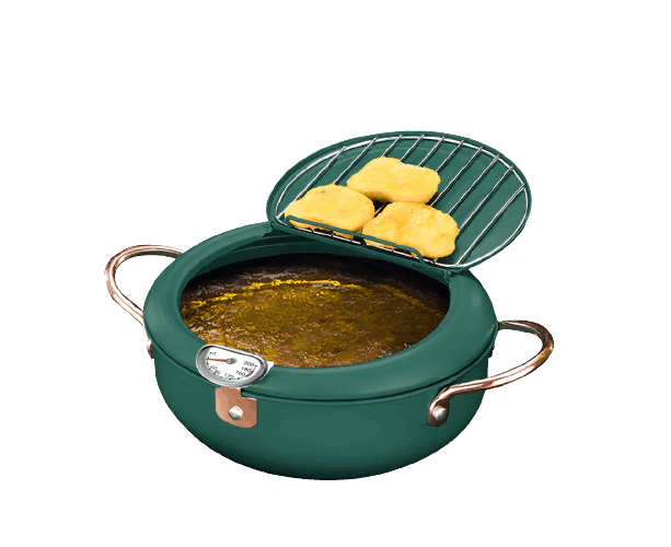 Japanese Deep Frying Pot with Thermometer Non-stick Tempura Fryer Pan 20cm Green