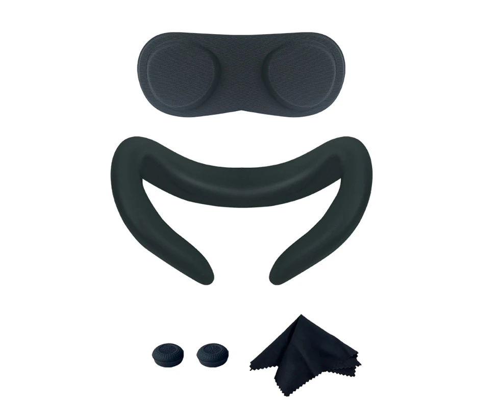 Durable Silicone EVA VR Face Cover and Lens Protector Cap Kit Sweat proof - Black